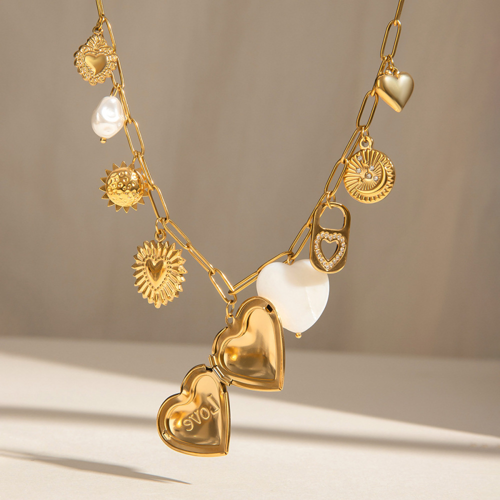 Collier Pendentif Élégant Et Chic En Forme De Cœur, En Acier Inoxydable Étanche, Couleur Or, Pour Femme, À Faire Soi-Même (1 Pièce) Image4