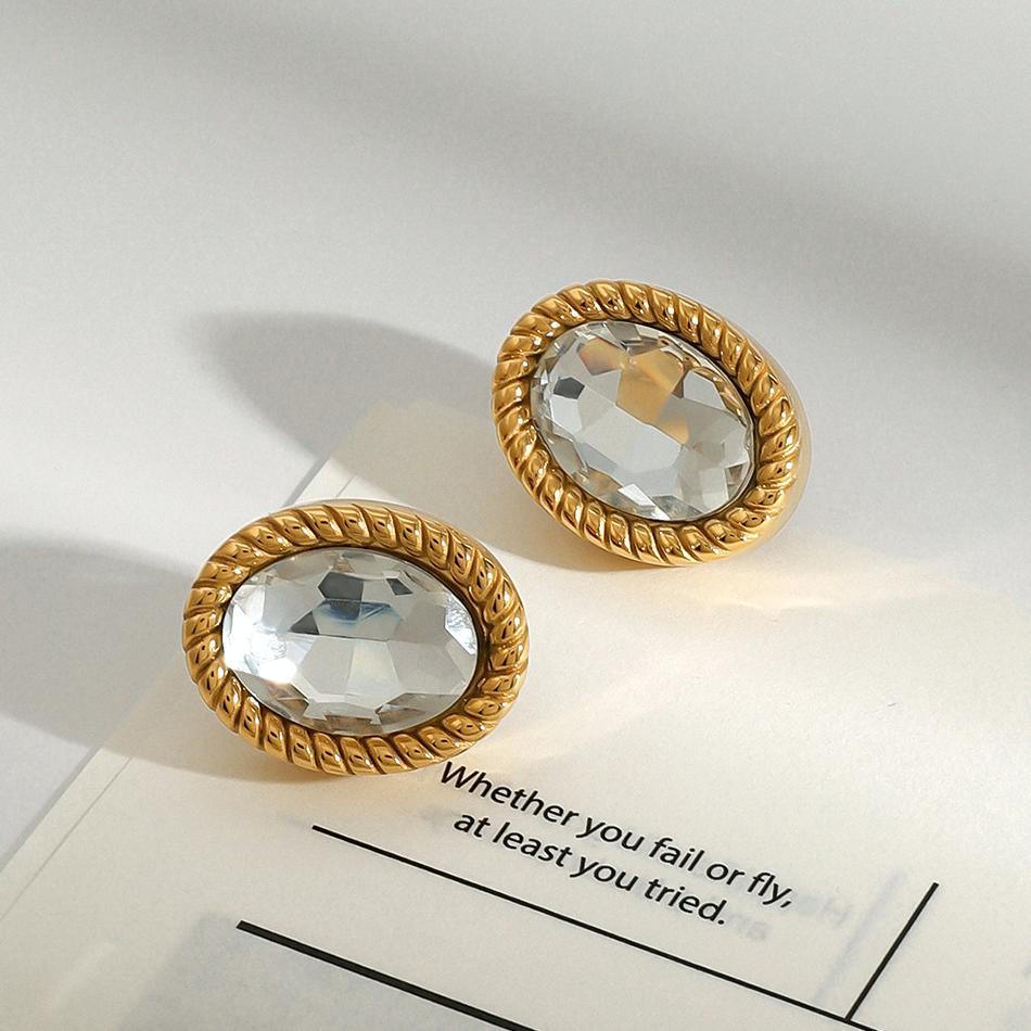 1 Paire De Boucles D'Oreilles Puces Classiques Ovales En Acier Inoxydable Étanche Couleur Or De La Collection Trendy Pour Femmes