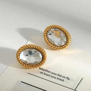 1 Paire De Boucles D'Oreilles Puces Classiques Ovales En Acier Inoxydable Étanche Couleur Or De La Collection Trendy Pour Femmes h5