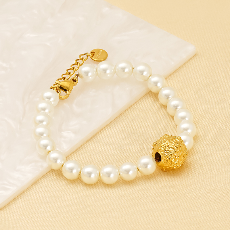 Bracelet À Perles Pour Femme, 1 Pièce, En Acier Inoxydable Plaqué Or, Étanche, Collection Simple Series 