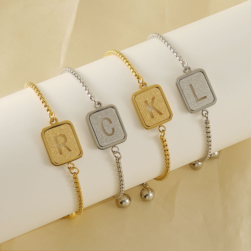 Bracelet Chaîne Pour Femme, Série Simple, Lettre Quotidienne, En Acier Titane Plaqué Or  Image2