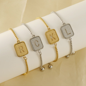 Bracelet Chaîne Pour Femme, Série Simple, Lettre Quotidienne, En Acier Titane Plaqué Or  h5 Image2