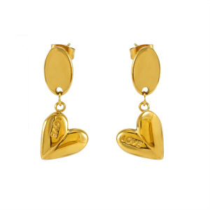 1 Paire De Boucles D'Oreilles Rétro En Acier Inoxydable Plaqué Or En Forme De Cœur Pour Femmes, Boucles D'Oreilles En Acier Titane À La Mode, Boucles D'Oreilles Pendantes Pour Femmes h5 Image2