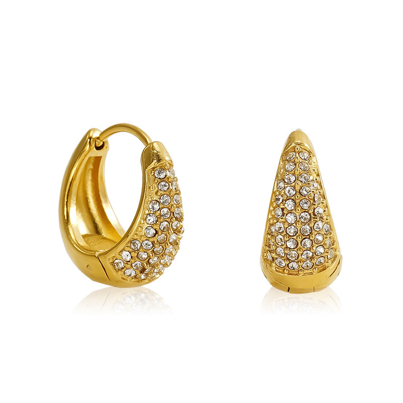 1 Paire De Boucles D'Oreilles Créoles Quotidiennes En Acier Titane Plaqué Or Pour Femme, Série Simple Image2