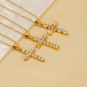 Collier Pendentif Unisexe En Acier Inoxydable Plaqué Or , Série Simple Daily Cross, 1 Pièce h5 Image2