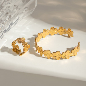 Bracelet Simple En Acier Inoxydable Plaqué Or Pour Femme, Motif Fleur Rétro, 1 Pièce h5 Image2
