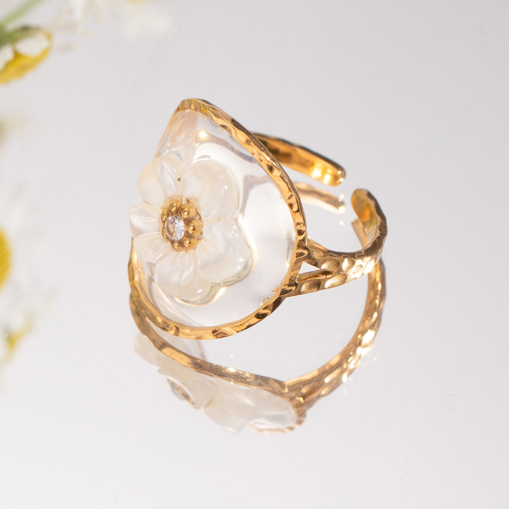 1 Paire De Bagues Ajustables Pour Femme En Acier Inoxydable Plaqué Or  Avec Strass, Série Romantique, Motif Fleur Douce Image3