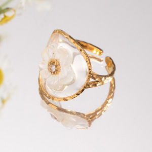 1 Paire De Bagues Ajustables Pour Femme En Acier Inoxydable Plaqué Or  Avec Strass, Série Romantique, Motif Fleur Douce h5 Image3