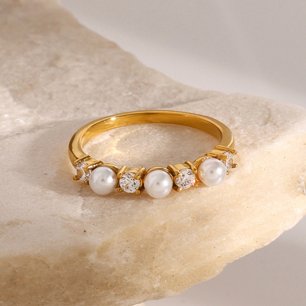 1 Paire De Bagues Simples Géométriques Rétro En Acier Inoxydable Plaqué Or  Et Zircon Pour Femme Image2