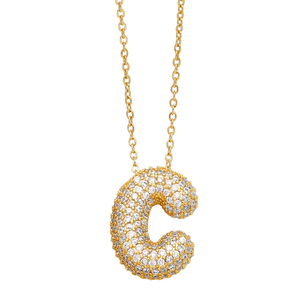 Collier Pendentif Unisexe En Cuivre Plaqué Or Et Zircon, Série Simple, Lettre Simple, 1 Pièce 