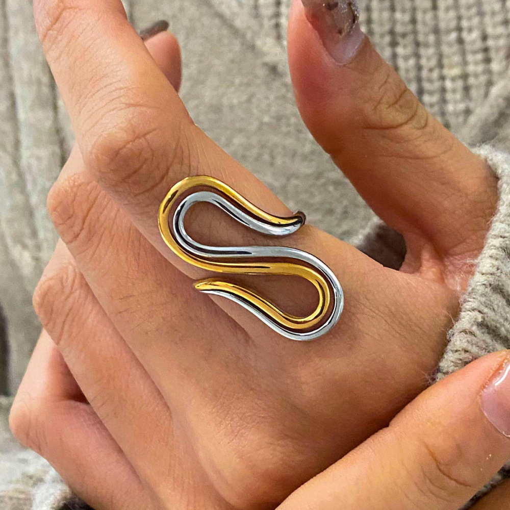 Bague Ajustable Pour Femme, Collection Moderne Et Élégante, En Acier Inoxydable Étanche, Coloris Or Et Argent. Image4