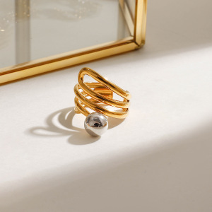 Bague Simple Pour Femme, Collection Vogue Wave Line, En Acier Inoxydable Massif Étanche, Coloris Or Et Argent. h5 Image7