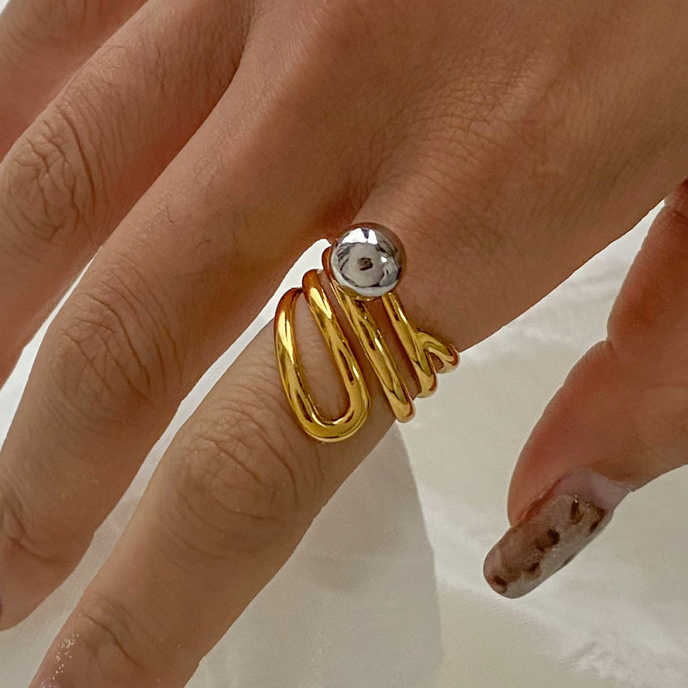 Bague Simple Pour Femme, Collection Vogue Wave Line, En Acier Inoxydable Massif Étanche, Coloris Or Et Argent. Image5