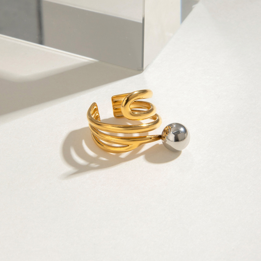 Bague Simple Pour Femme, Collection Vogue Wave Line, En Acier Inoxydable Massif Étanche, Coloris Or Et Argent. Image6
