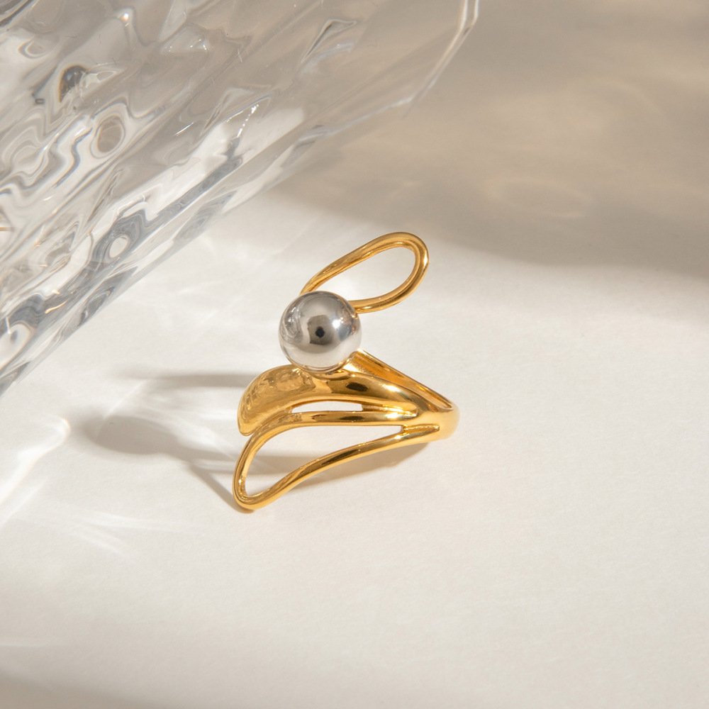 Bague Simple Pour Femme, Collection Moderne, Élégante Et Irrégulière, En Acier Inoxydable, Couleur Or, Étanche. Image3