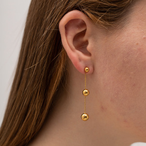 Boucles D'Oreilles Pendantes Élégantes À Pompons Sphériques, Style Minimaliste, En Acier Inoxydable Étanche, Couleur Or, Pour Femme (1 Paire). h5 Image2