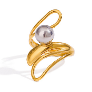 Bague Simple Pour Femme, Collection Moderne, Élégante Et Irrégulière, En Acier Inoxydable, Couleur Or, Étanche. h5 Image8