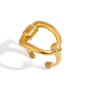 Bague Ajustable Pour Femme, Collection Minimaliste Chic, Forme Irrégulière, Acier Inoxydable, Couleur Or, Étanche. h5 Image2