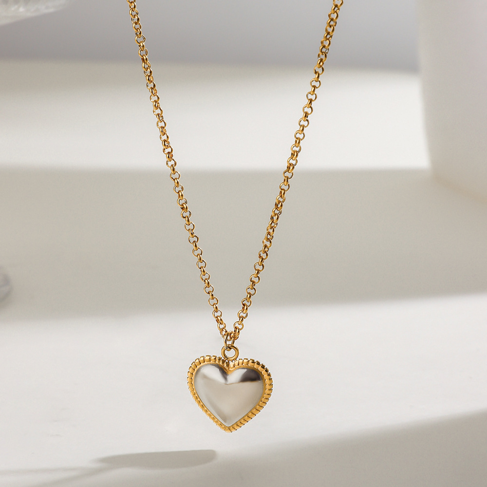 Collier Pendentif Femme « Sweet Heart » En Acier Inoxydable Étanche, Coloris Or Et Argent, Collection Romantique (1 Pièce) Image4