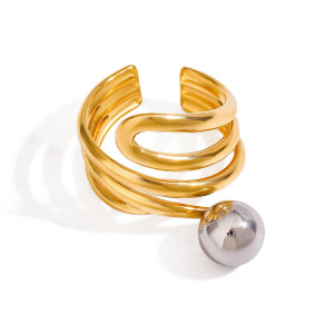 Bague Simple Pour Femme, Collection Vogue Wave Line, En Acier Inoxydable Massif Étanche, Coloris Or Et Argent. h5 Image4