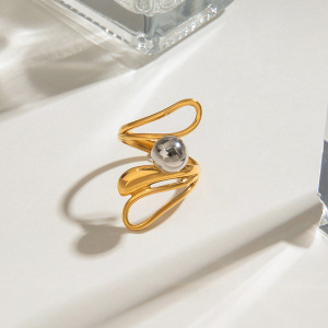 Bague Simple Pour Femme, Collection Moderne, Élégante Et Irrégulière, En Acier Inoxydable, Couleur Or, Étanche. h5 Image4