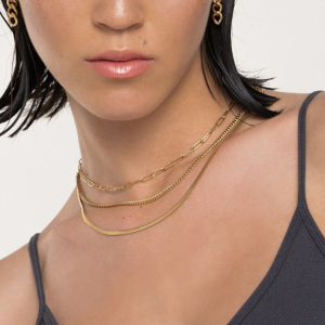 Collier À Plusieurs Rangs Chic Et Élégant Pour Femme, Collection Daily Line, En Acier Inoxydable Doré, Étanche, 1 Pièce h5 Image2