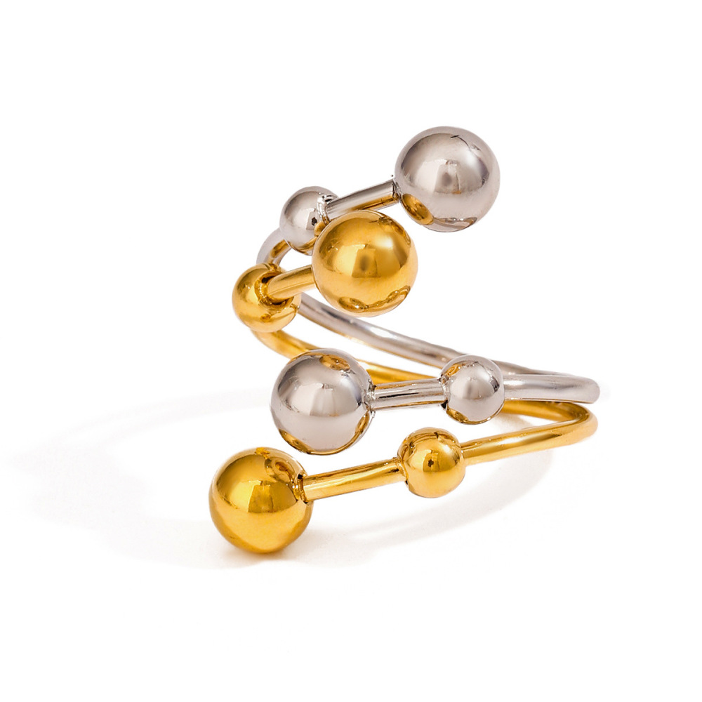 Bague Ajustable Pour Femme, Collection Modern Series Vogue, Style Irrégulier, En Acier Inoxydable Étanche, Coloris Or Et Argent. Image4