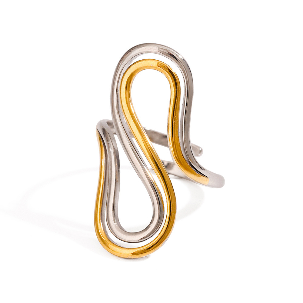 Bague Ajustable Pour Femme, Collection Moderne Et Élégante, En Acier Inoxydable Étanche, Coloris Or Et Argent. Image5
