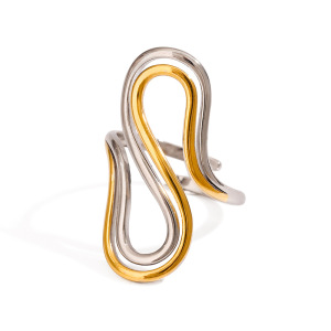 Bague Ajustable Pour Femme, Collection Moderne Et Élégante, En Acier Inoxydable Étanche, Coloris Or Et Argent. h5 Image5