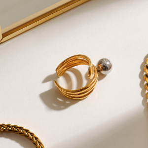 Bague Simple Pour Femme, Collection Vogue Wave Line, En Acier Inoxydable Massif Étanche, Coloris Or Et Argent. h5 Image8