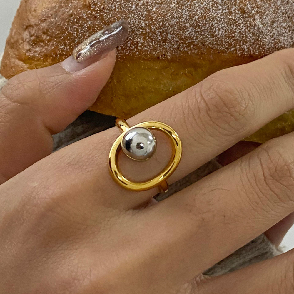 Bague Ajustable Pour Femme Daily Series Classic, Ronde Et Irrégulière, En Acier Inoxydable Étanche Couleur Or (1 Pièce). Image4