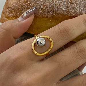 Bague Ajustable Pour Femme Daily Series Classic, Ronde Et Irrégulière, En Acier Inoxydable Étanche Couleur Or (1 Pièce). h5 Image4