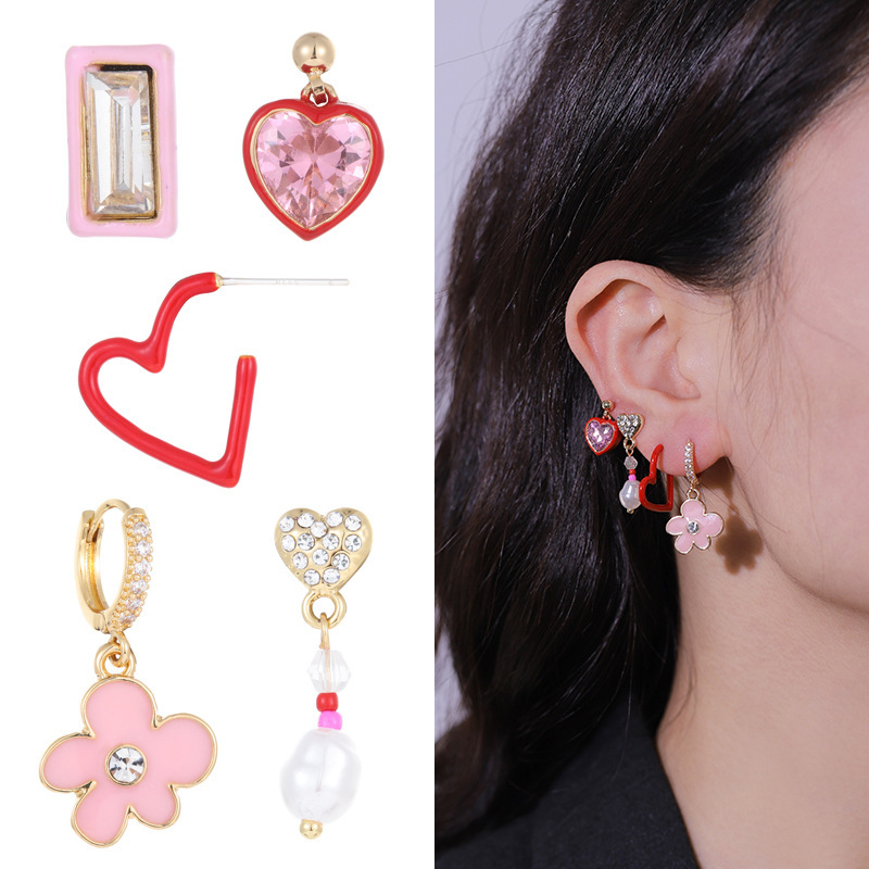 1 Paire De Boucles D'Oreilles En Alliage Pour Femme, Série Romantique, Motif Cœur 