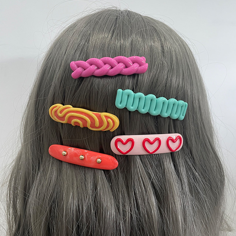 1 Pince À Cheveux En Résine Pour Femme, Jolie Série Romantique, Couleurs Mélangées Image2
