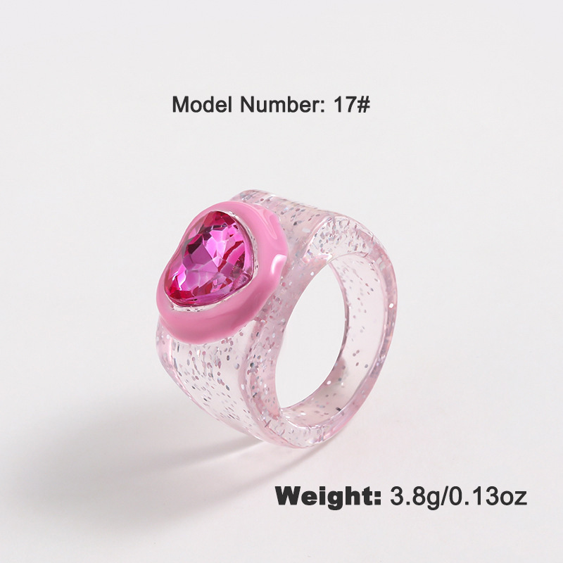 Bague Simple En Résine Pour Femme, Série Romantique, Motif Cœur Mignon 