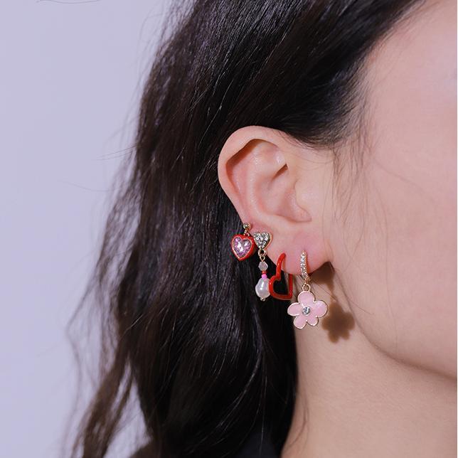 1 Paire De Boucles D'Oreilles En Alliage Pour Femme, Série Romantique, Motif Cœur Image2