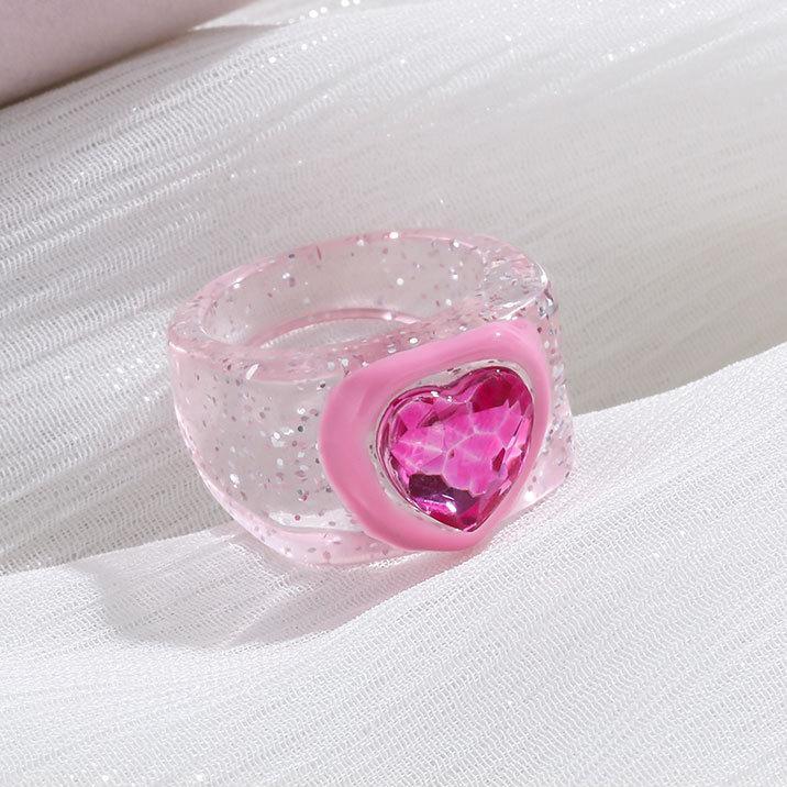 Bague Simple En Résine Pour Femme, Série Romantique, Motif Cœur Mignon Image3