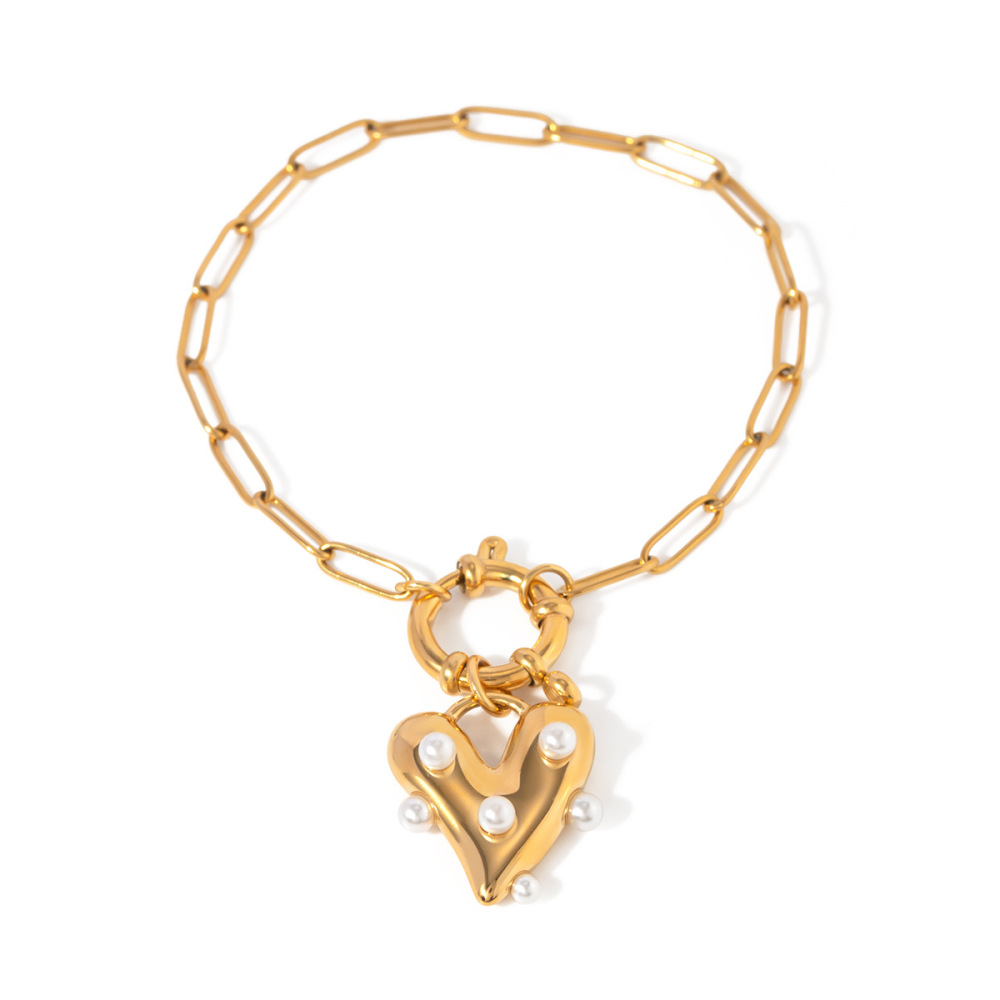 Bracelet Pendentif Perle Collante En Acier Inoxydable Or  Pour Femmes, Style Européen Et Américain Transfrontalier, Tendance,  