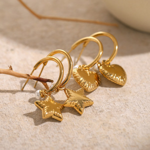 1 Paire De Boucles D'Oreilles Pendantes En Acier Inoxydable Étanches En Forme De Cœur (C) h5 Image2