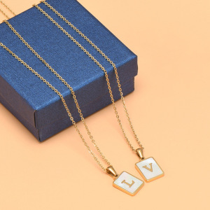 Collier Avec Pendentif Simple En Acier Inoxydable Plaqué Or , Style Navette, Avec Incrustation De Coquillages, Pour Femme, 1 Pièce h5 Image4