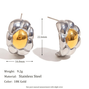 Boucles D'Oreilles Puces Pour Femme, Collection Simple Series Fashion Ol Null, En Acier Inoxydable Étanche, Couleur Or (1 Paire). h5 