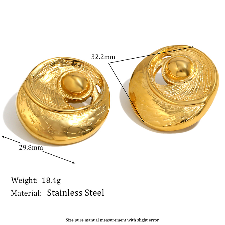 Boucles D'Oreilles Puces Pour Femme, Style Rétro Géométrique Classique, En Acier Inoxydable Étanche, Couleur Or (1 Paire). h5Image8