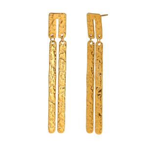 Boucles D'Oreilles Pendantes Élégantes Géométriques En Acier Inoxydable Doré, Étanches, Collection Classique, Pour Femme (1 Paire). h5 