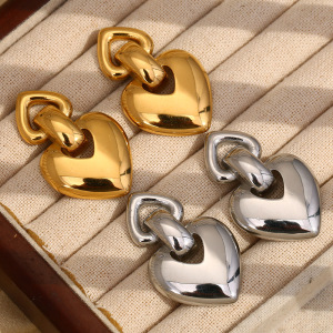 Boucles D'Oreilles Pendantes Pour Femme, Collection Romantique, En Forme De Cœur, En Acier Inoxydable Étanche, Couleur Or (1 Paire). h5 Image2