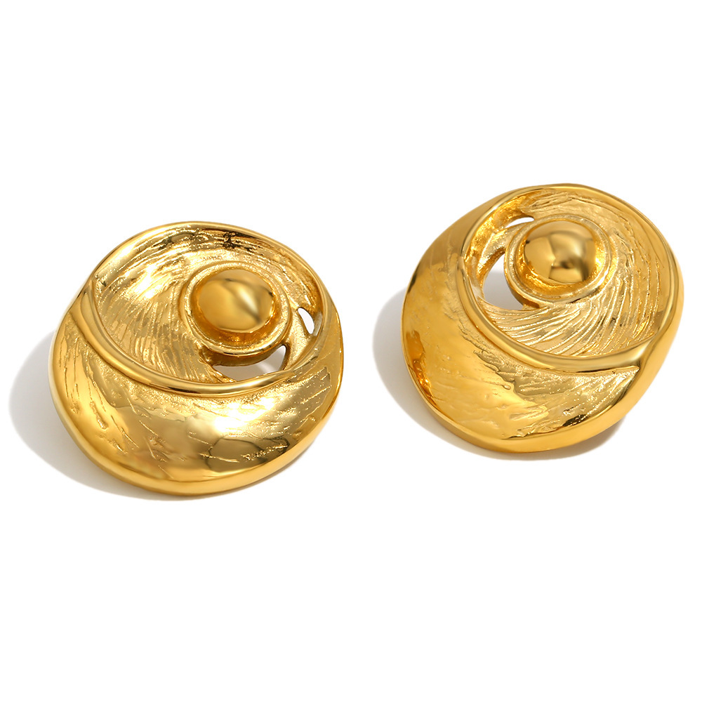 Boucles D'Oreilles Puces Pour Femme, Style Rétro Géométrique Classique, En Acier Inoxydable Étanche, Couleur Or (1 Paire).