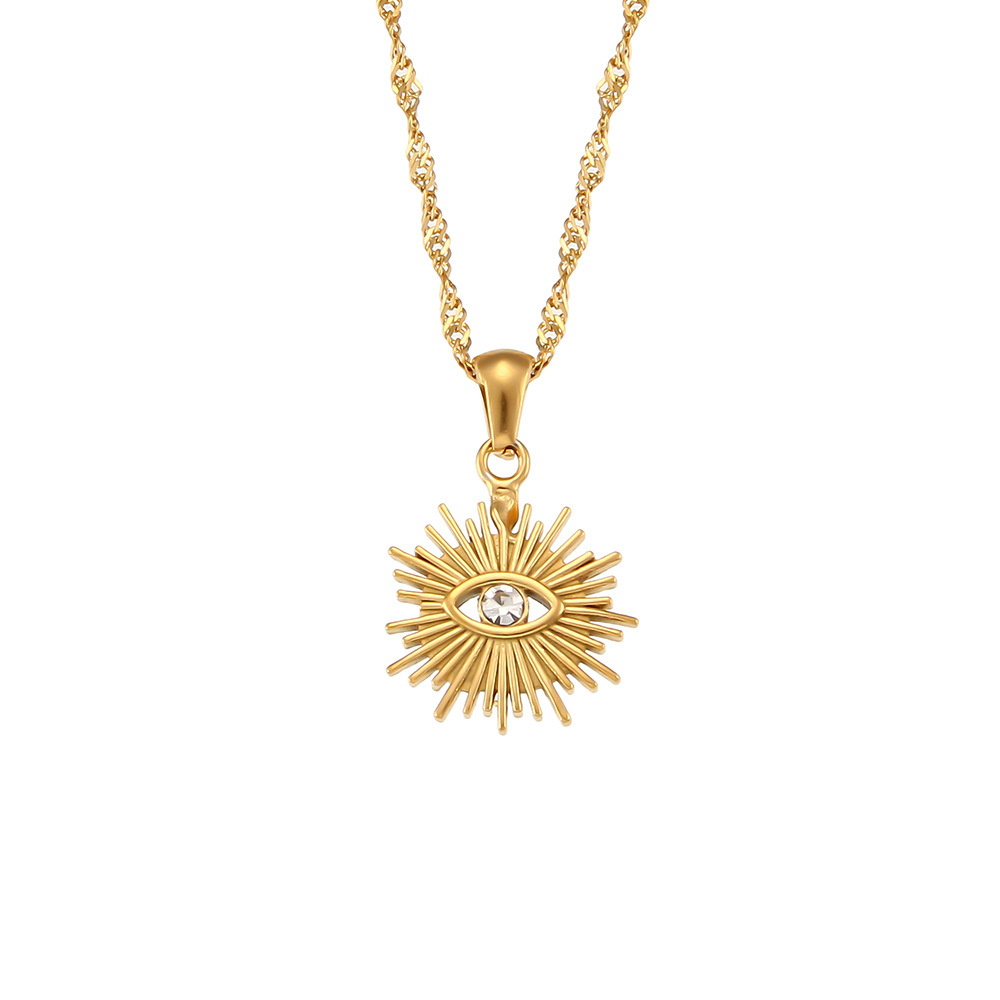 Collier Pendentif Femme De La Luxueuse Collection Rétro Œil En Acier Inoxydable Étanche Couleur Or (1 Pièce) 