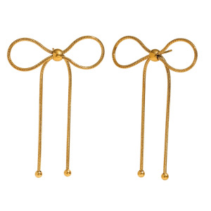 Boucles D'Oreilles Pendantes Pour Femme, Collection Romantique, Nœud Papillon, En Acier Inoxydable Étanche, Couleur Or (1 Paire). h5 