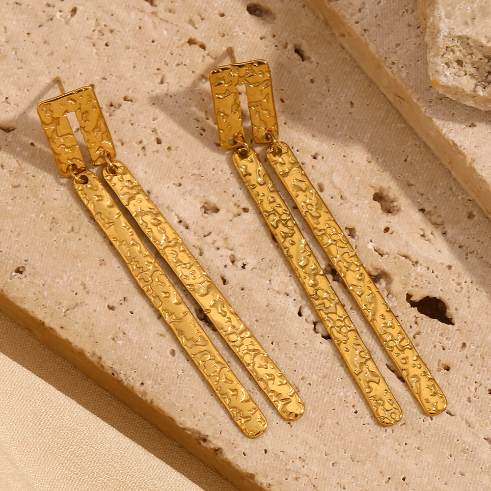 Boucles D'Oreilles Pendantes Élégantes Géométriques En Acier Inoxydable Doré, Étanches, Collection Classique, Pour Femme (1 Paire). Image2