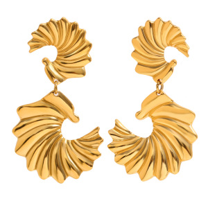 1 Paire De Boucles D'Oreilles Pendantes Pour Femme, Style Rétro, En Acier Inoxydable Uni, Couleur Or, Étanches. h5 