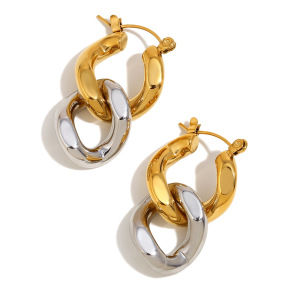 Boucles D'Oreilles Pendantes Pour Femme, Modèle Simple Series Elegant Twist, En Acier Inoxydable Étanche, Couleur Or (1 Paire). h5 